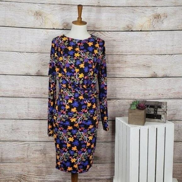 Zara Floral Draped Midi Dress‎ Long Sleeves Small - Picture 1 of 4